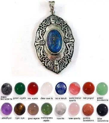 Handmade Natural Stone Gemstone Pendant with Copper & Silver, Stone Size 10*14mm, No. 108 ABC Rugs Kilims